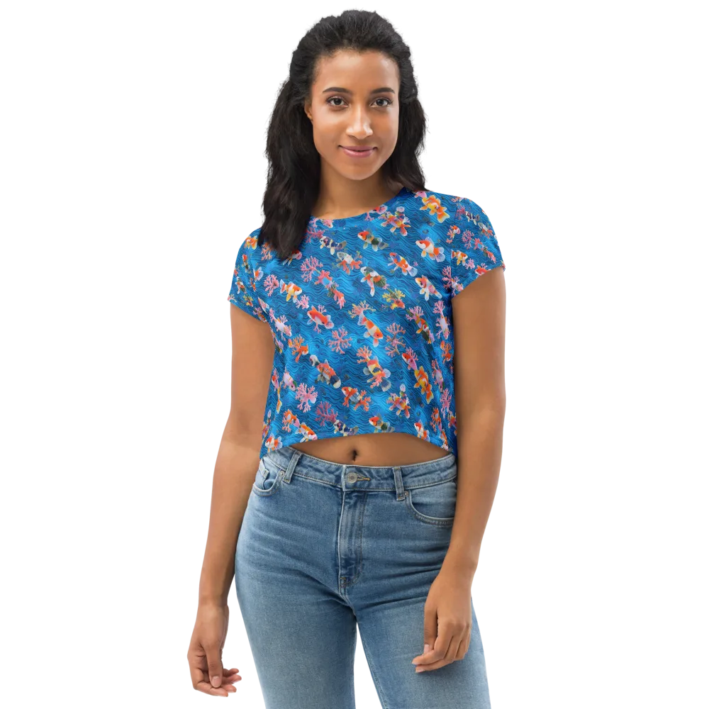 Coral Koi Current on Crop Tee — Front