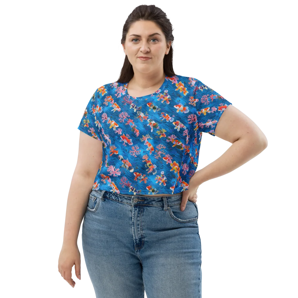 Coral Koi Current on Crop Tee — Front