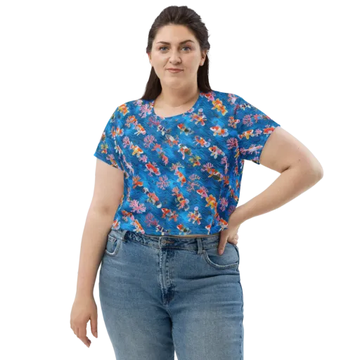 Coral Koi Current on a Crop Tee