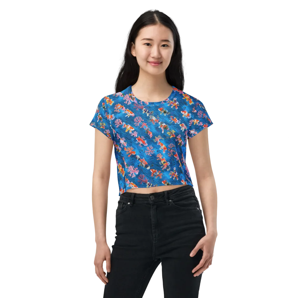 Coral Koi Current on Crop Tee — Front