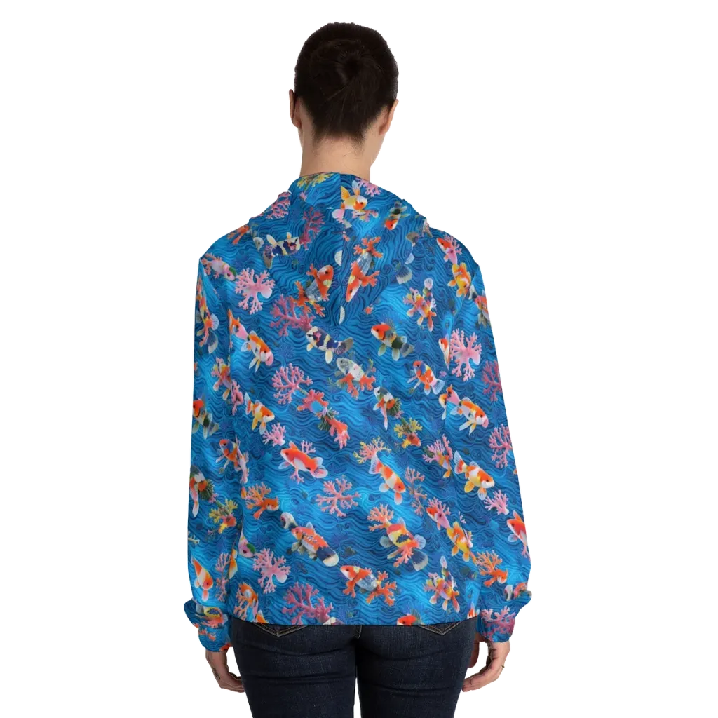 Coral Koi Current on Women's Full-Zip Hoodie — Back On Person