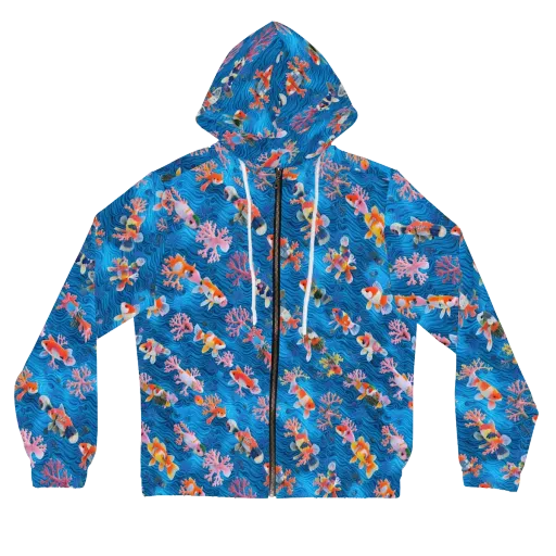 Coral Koi Current on a Women's Full-Zip Hoodie