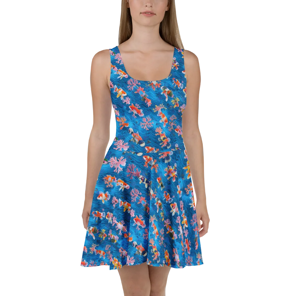 Coral Koi Current on Skater Dress — Front