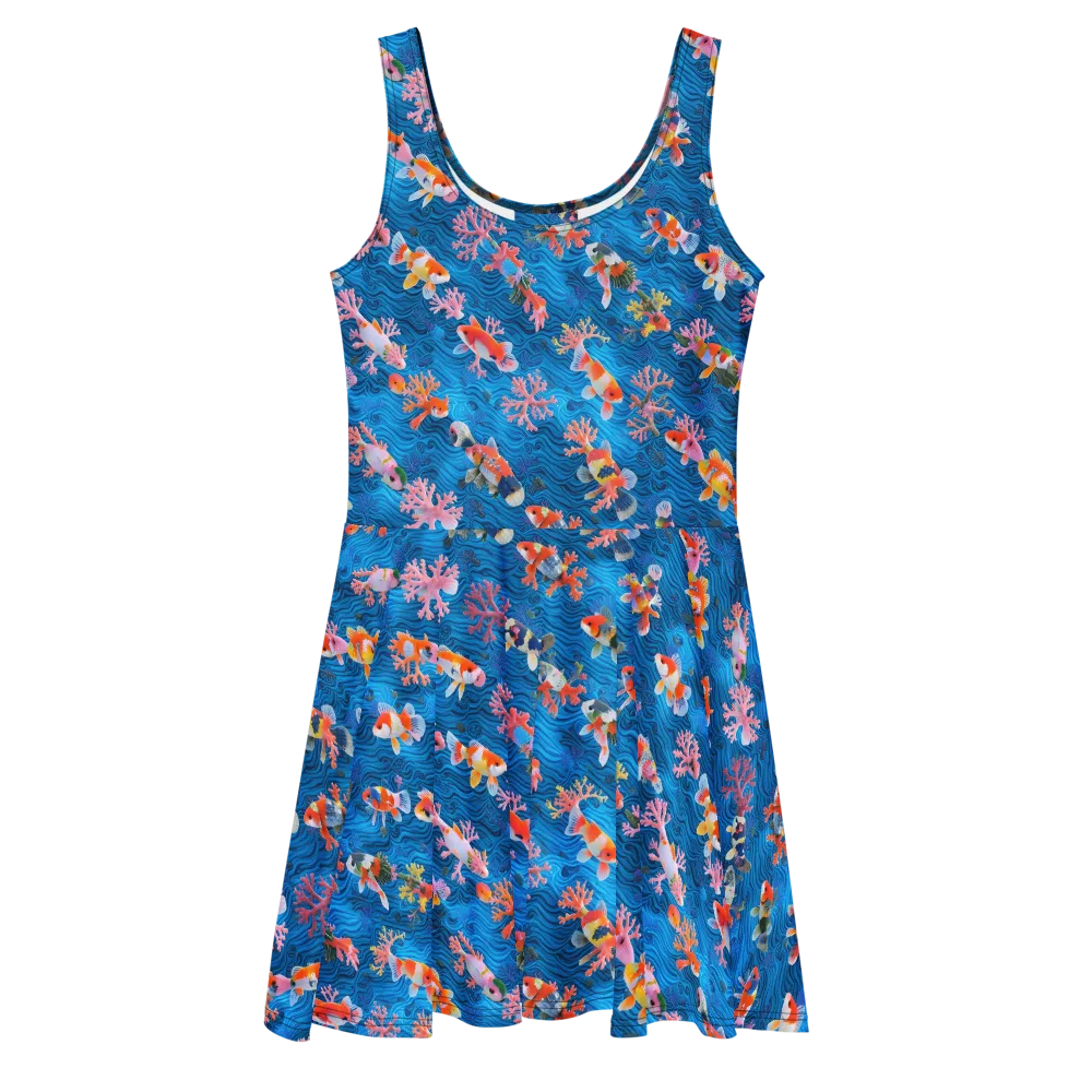 Coral Koi Current on Skater Dress — Front