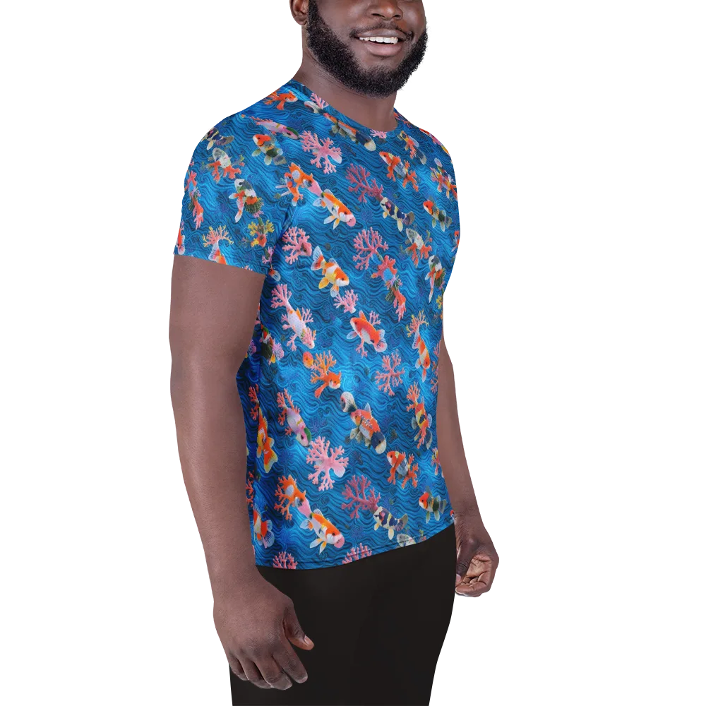 Coral Koi Current on Men's Athletic T-Shirt — Right