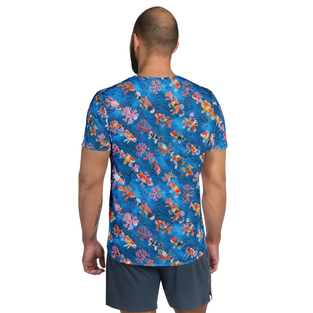 Coral Koi Current on Men's Athletic T-Shirt — Back
