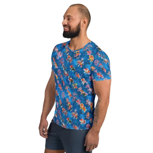 Coral Koi Current on a Men's Athletic T-Shirt