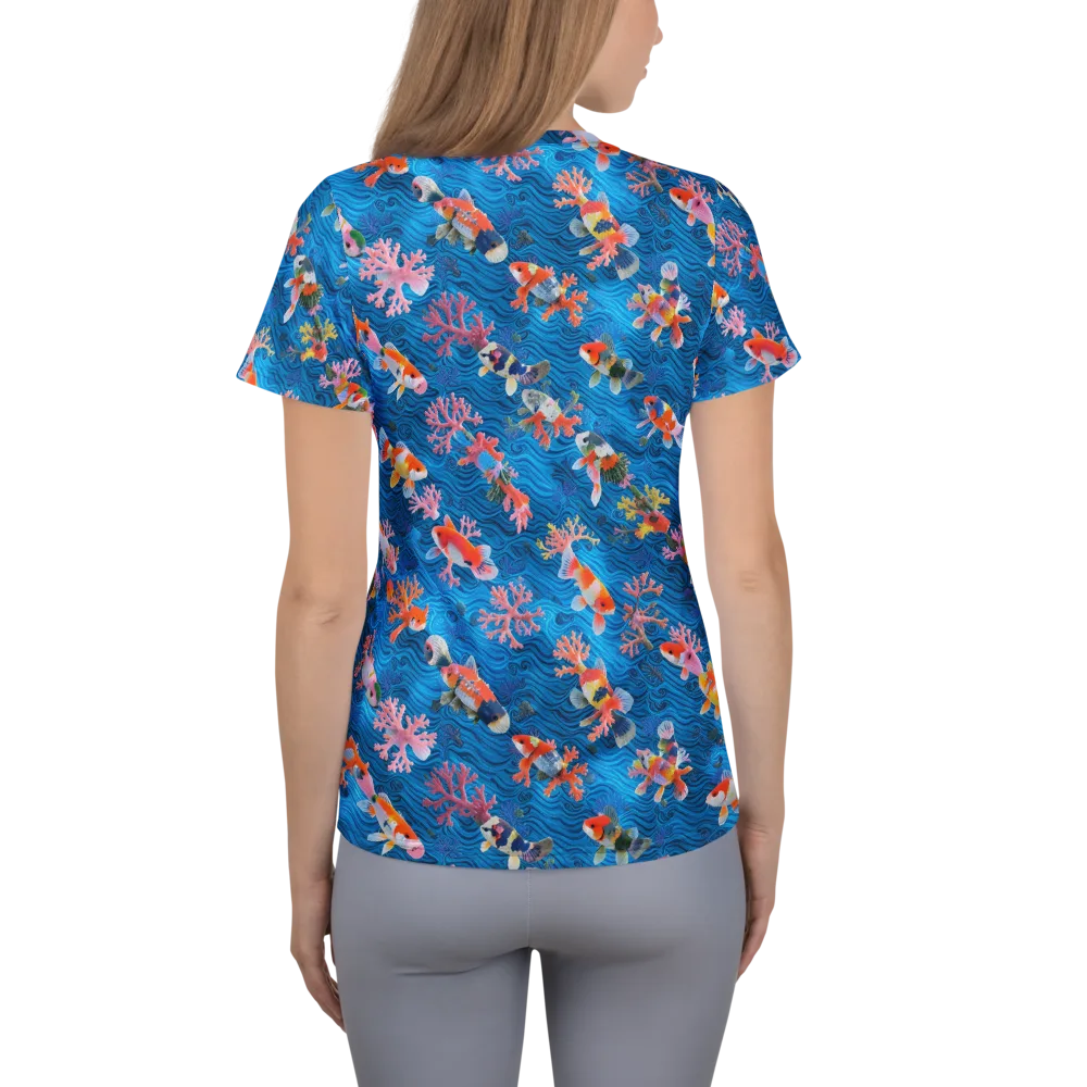 Coral Koi Current on Women's Athletic T-Shirt — Back