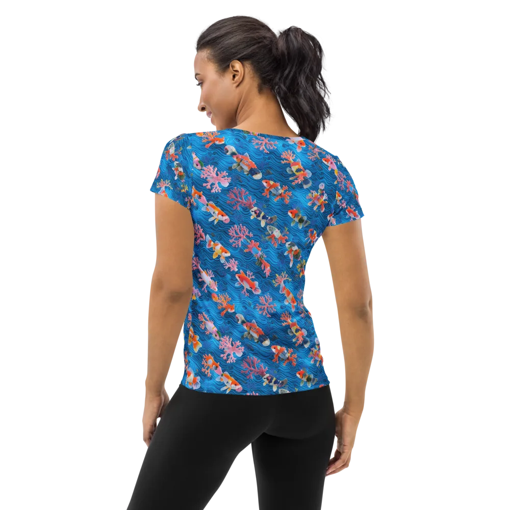 Coral Koi Current on Women's Athletic T-Shirt — Back