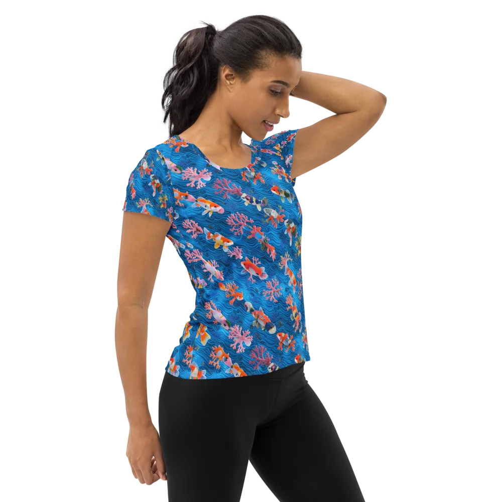 Coral Koi Current on Women's Athletic T-Shirt — Right