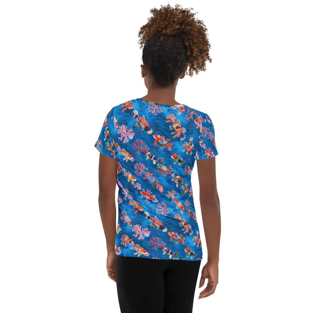 Coral Koi Current on Women's Athletic T-Shirt — Back