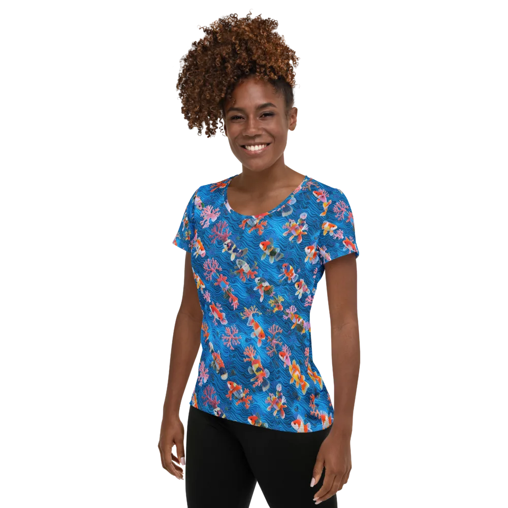 Coral Koi Current on Women's Athletic T-Shirt — Left