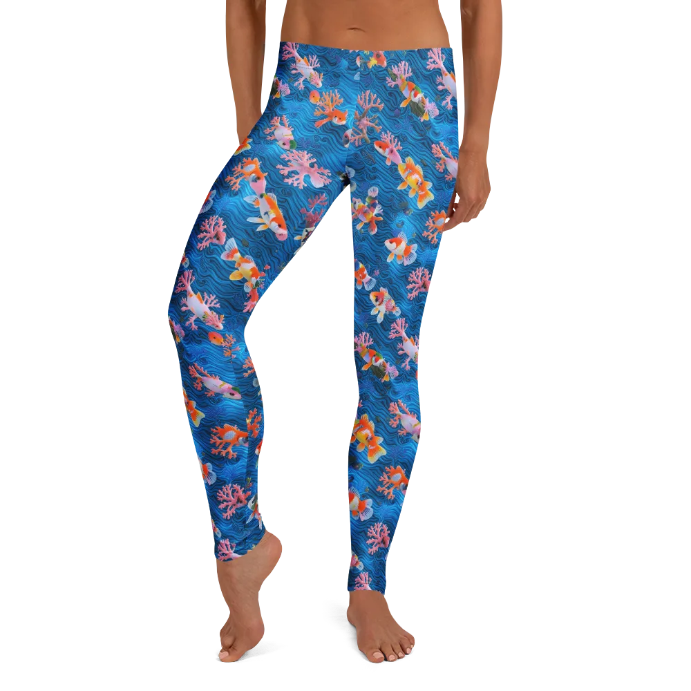Coral Koi Current on Leggings — Front