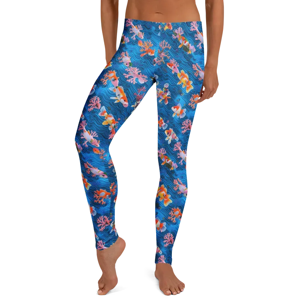 Coral Koi Current on Leggings — Front