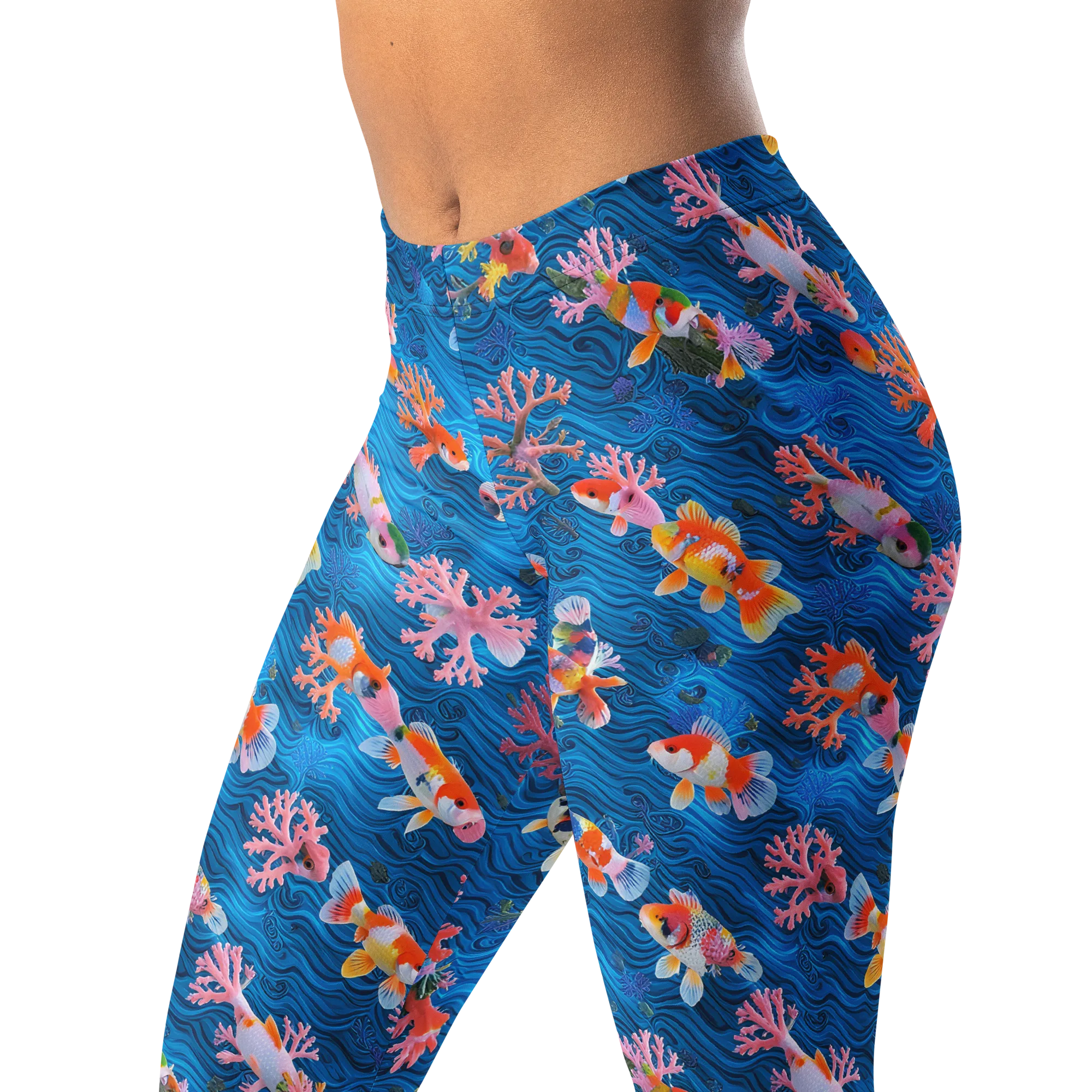 Coral Koi Current on Leggings — Left Front