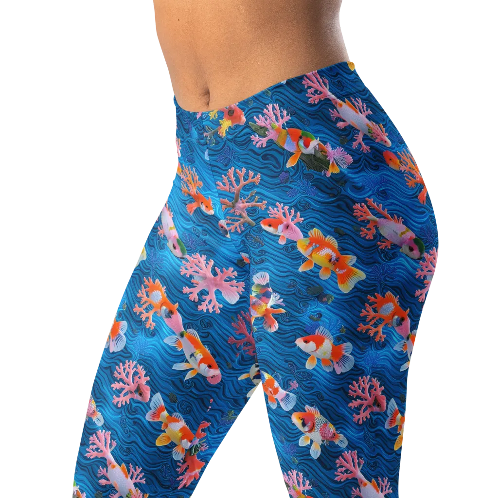 Coral Koi Current on Leggings — Left Front