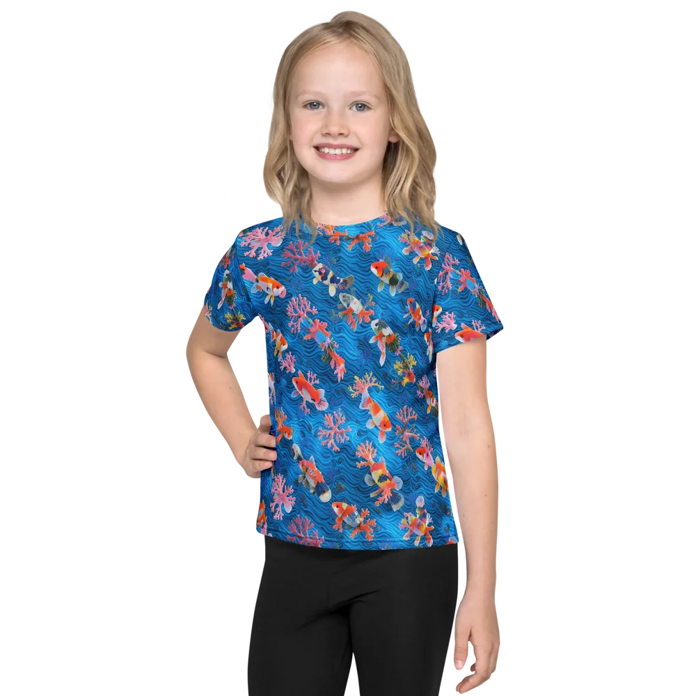 Coral Koi Current on Kids Crew Neck T-Shirt — Front