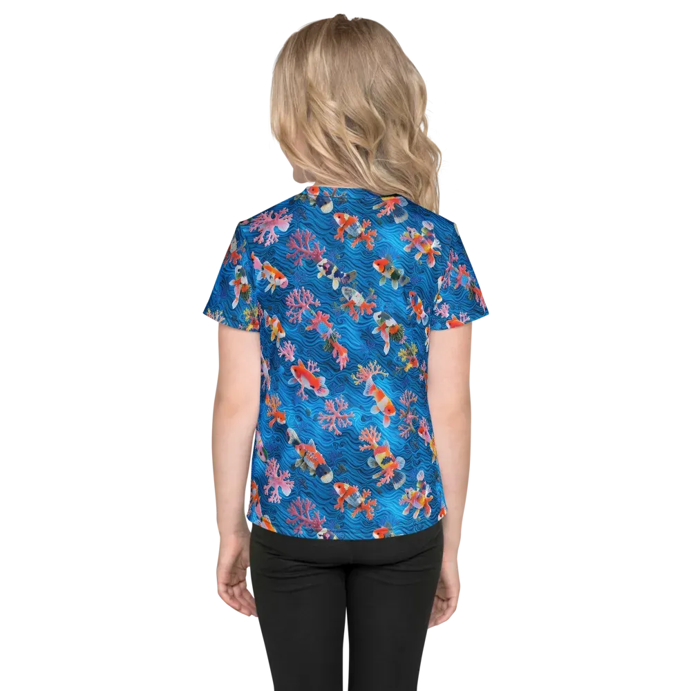 Coral Koi Current on Kids Crew Neck T-Shirt — Back