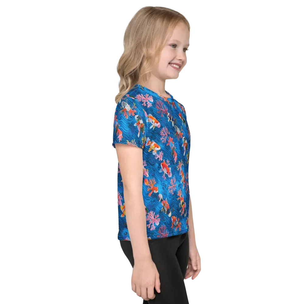 Coral Koi Current on Kids Crew Neck T-Shirt — Right