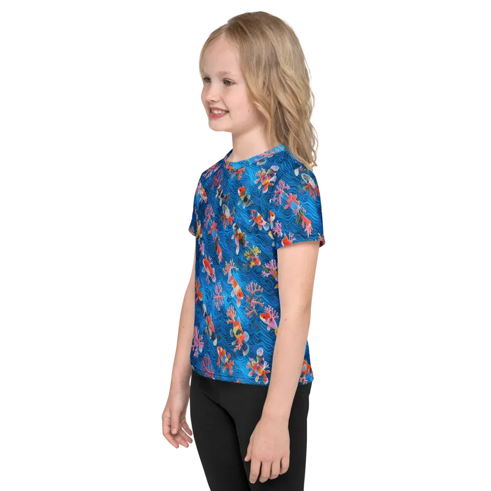 Coral Koi Current on Kids Crew Neck T-Shirt — Left
