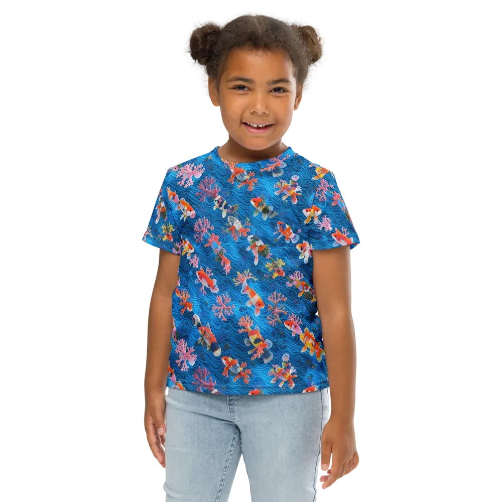 Coral Koi Current on Kids Crew Neck T-Shirt — Front