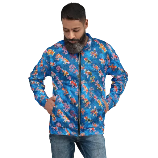 Coral Koi Current on a Bomber Jacket