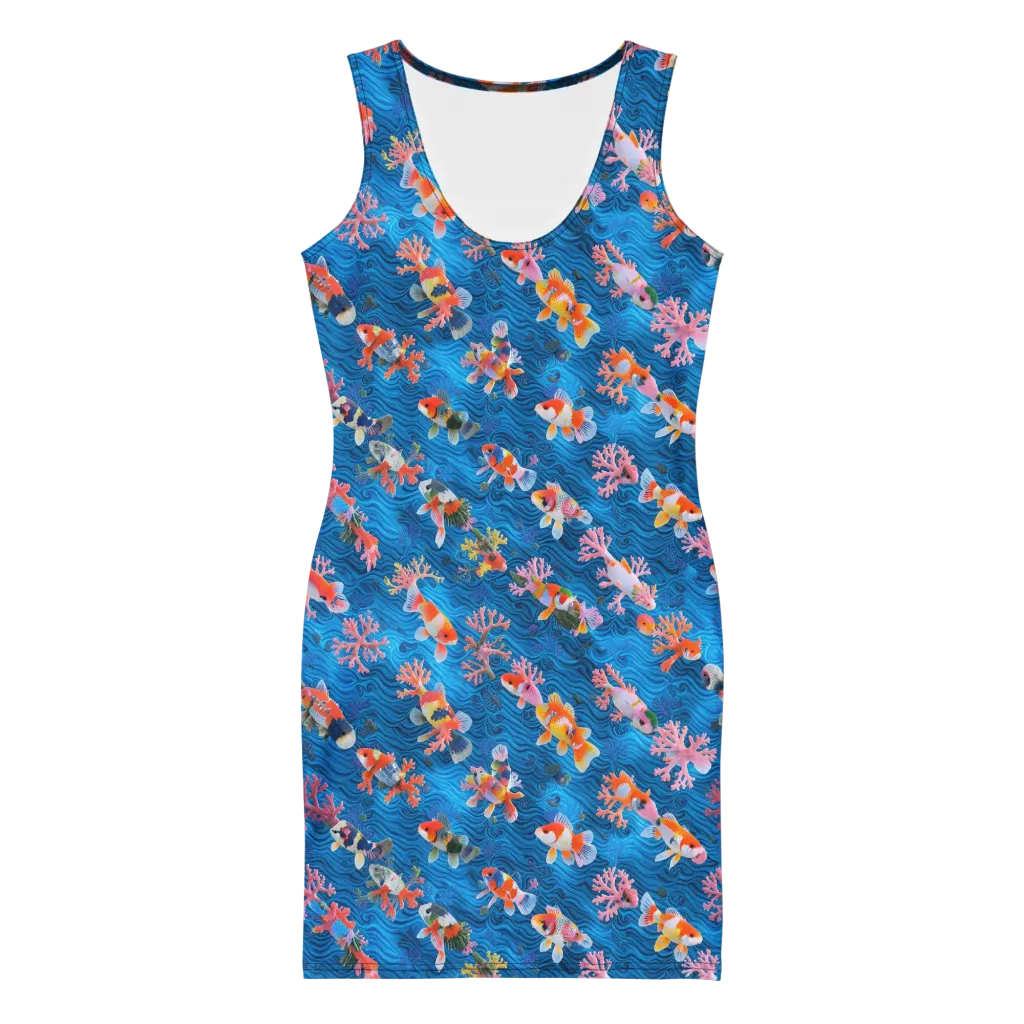 Coral Koi Current on Bodycon Dress — Front