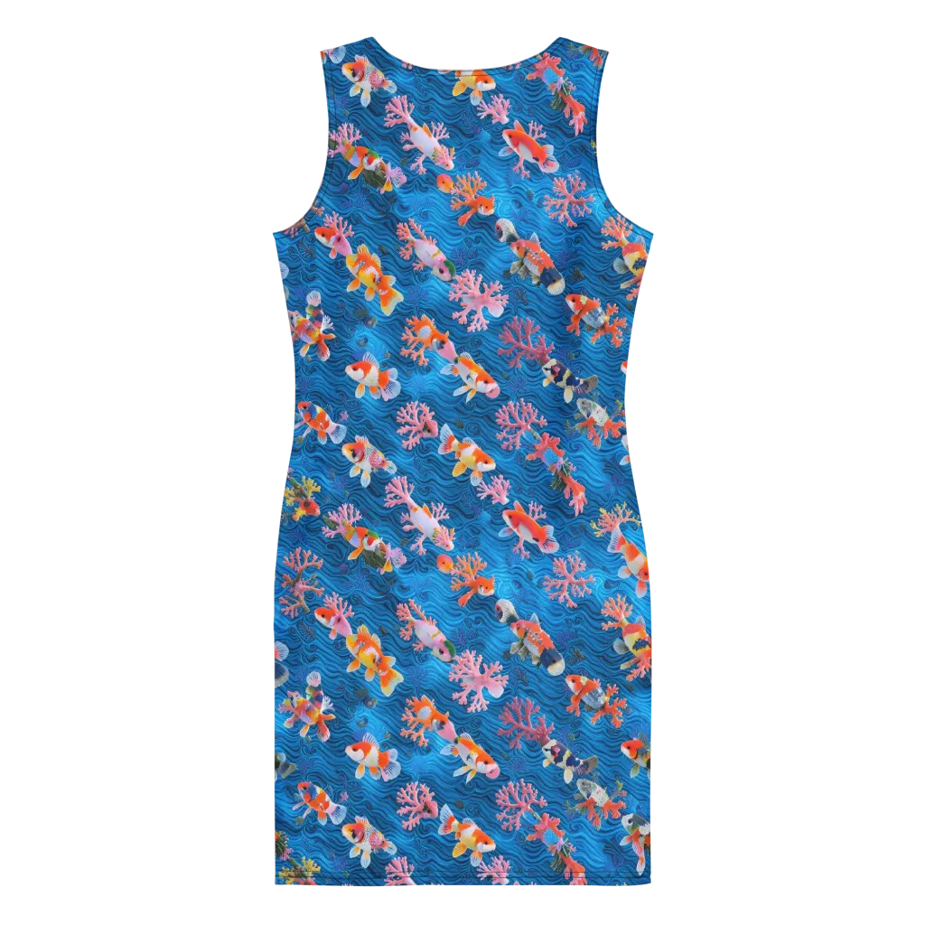 Coral Koi Current on Bodycon Dress — Back