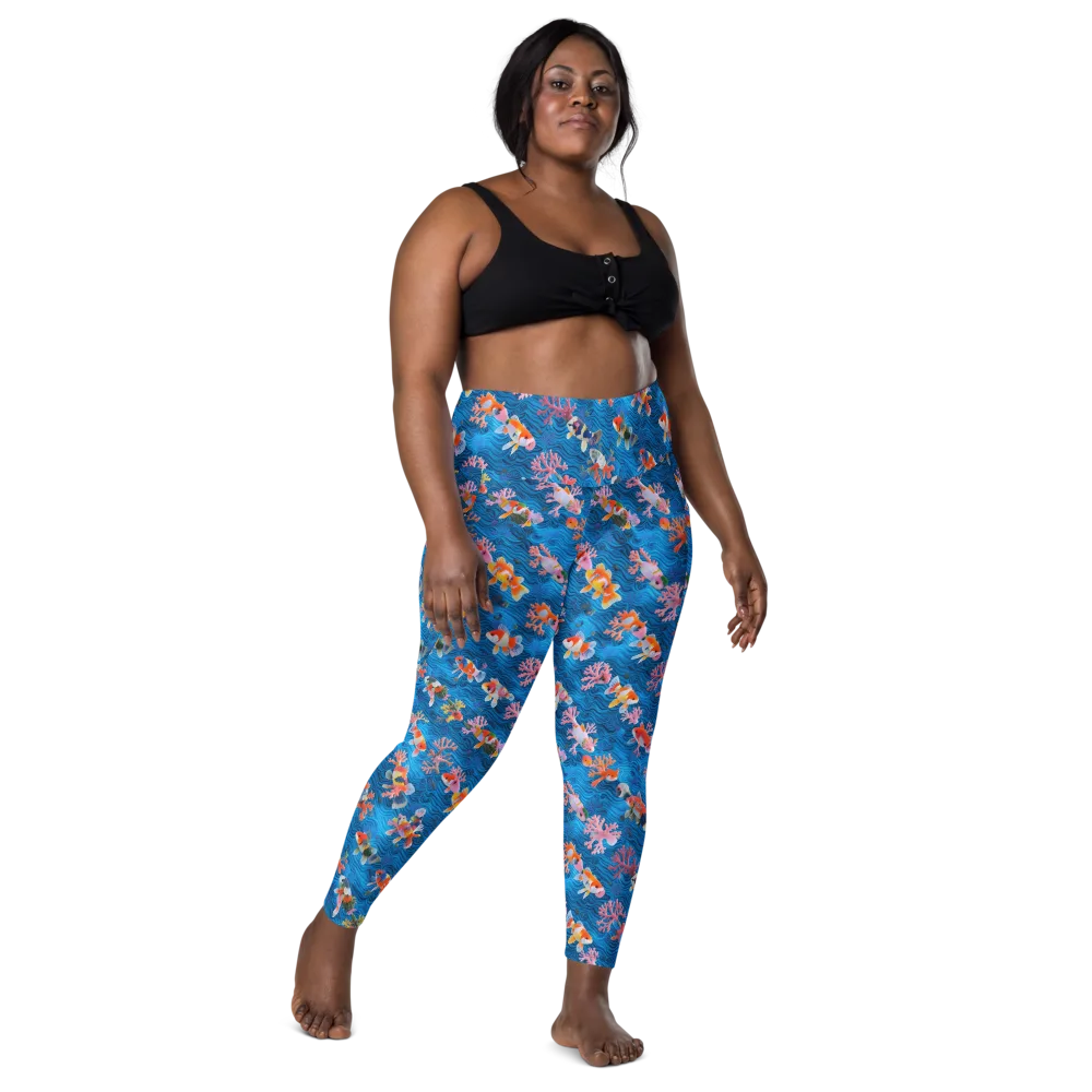 Coral Koi Current on Leggings with Pockets — Front