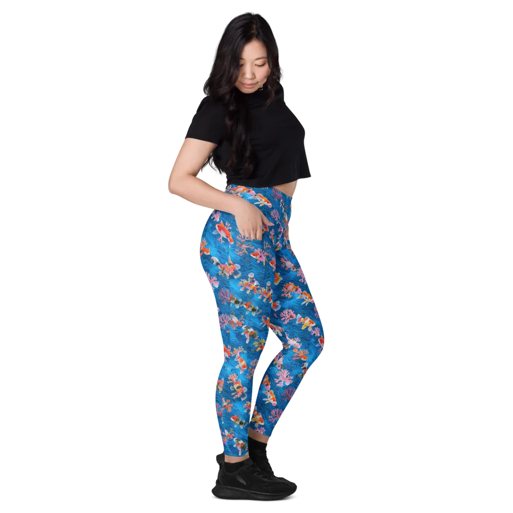 Coral Koi Current on Leggings with Pockets — Right