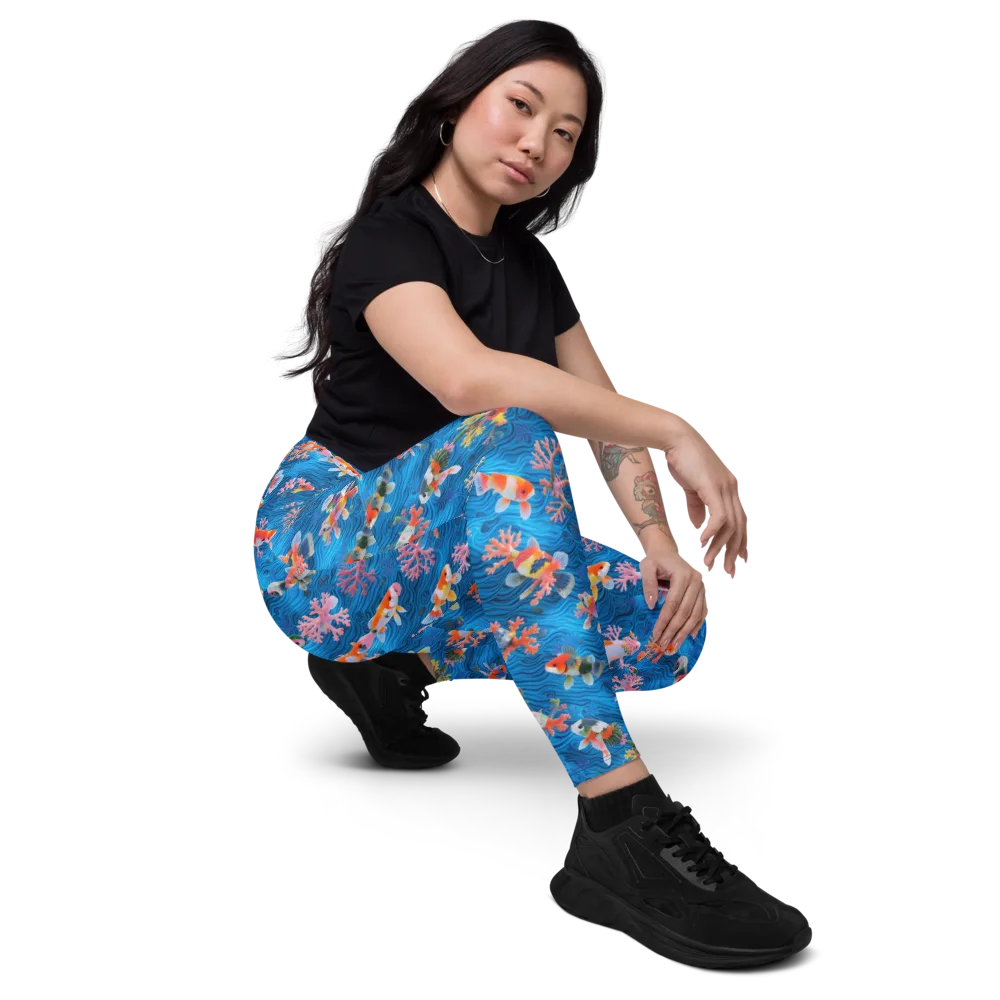 Coral Koi Current on Leggings with Pockets — Right Front