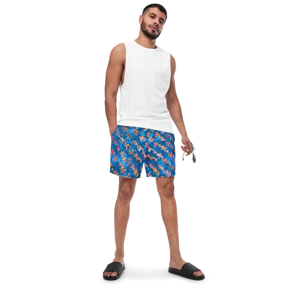 Coral Koi Current on Swim Trunks — Front