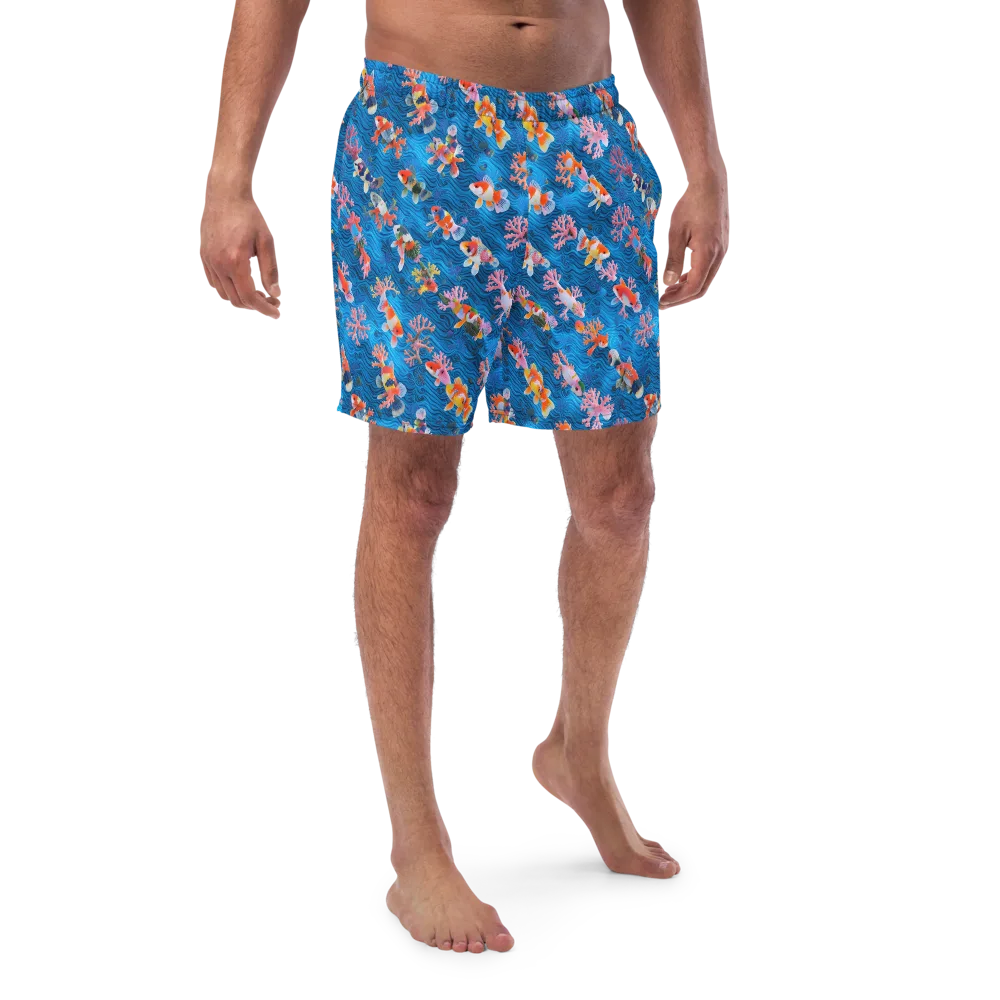 Coral Koi Current on Swim Trunks — Front