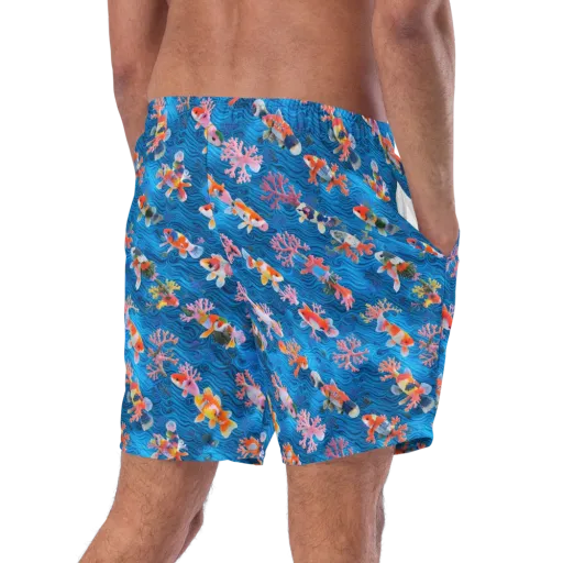 Coral Koi Current on a Swim Trunks