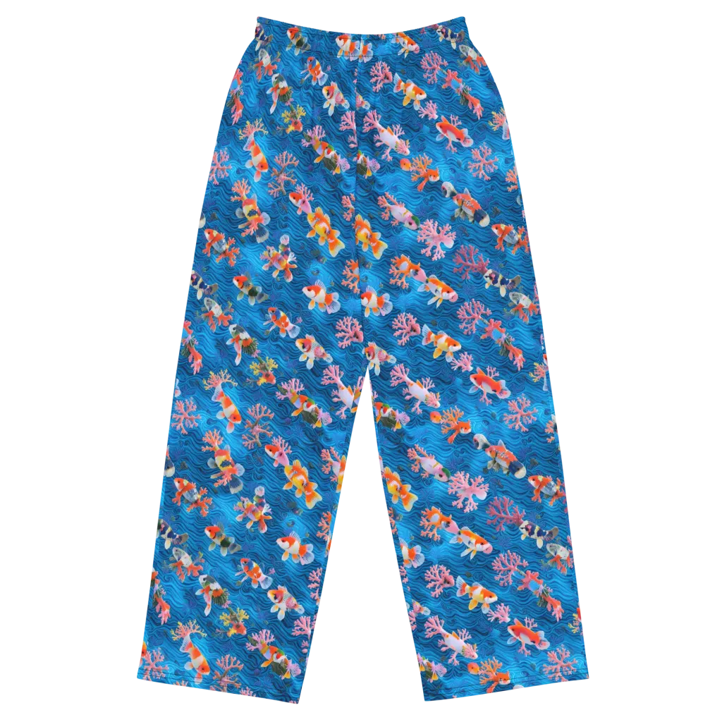 Coral Koi Current on Wide-Leg Pants — Front
