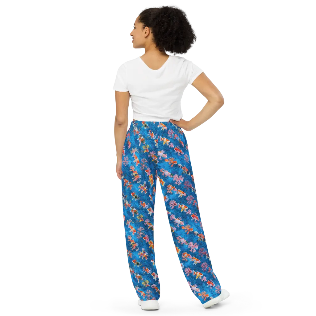 Coral Koi Current on Wide-Leg Pants — Back