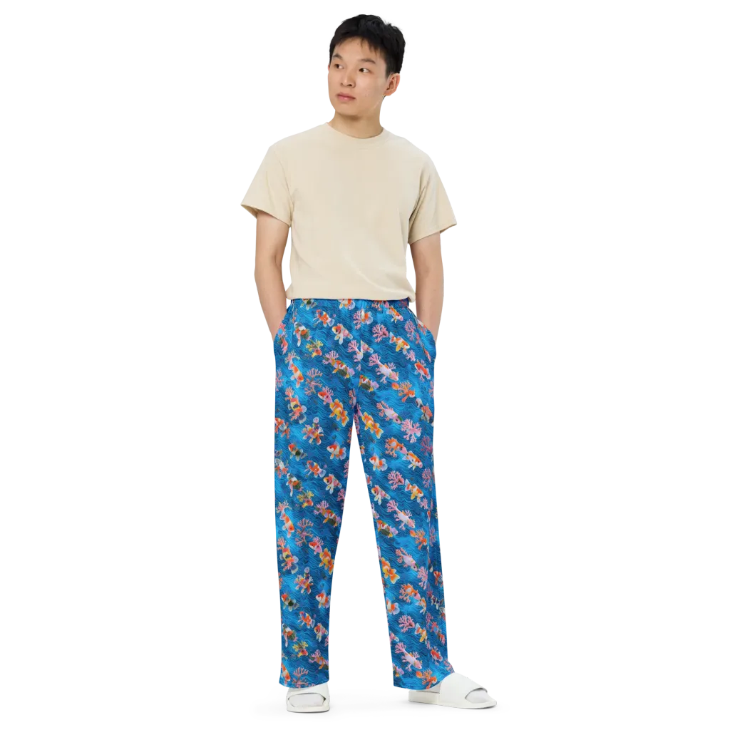 Coral Koi Current on Wide-Leg Pants — Front