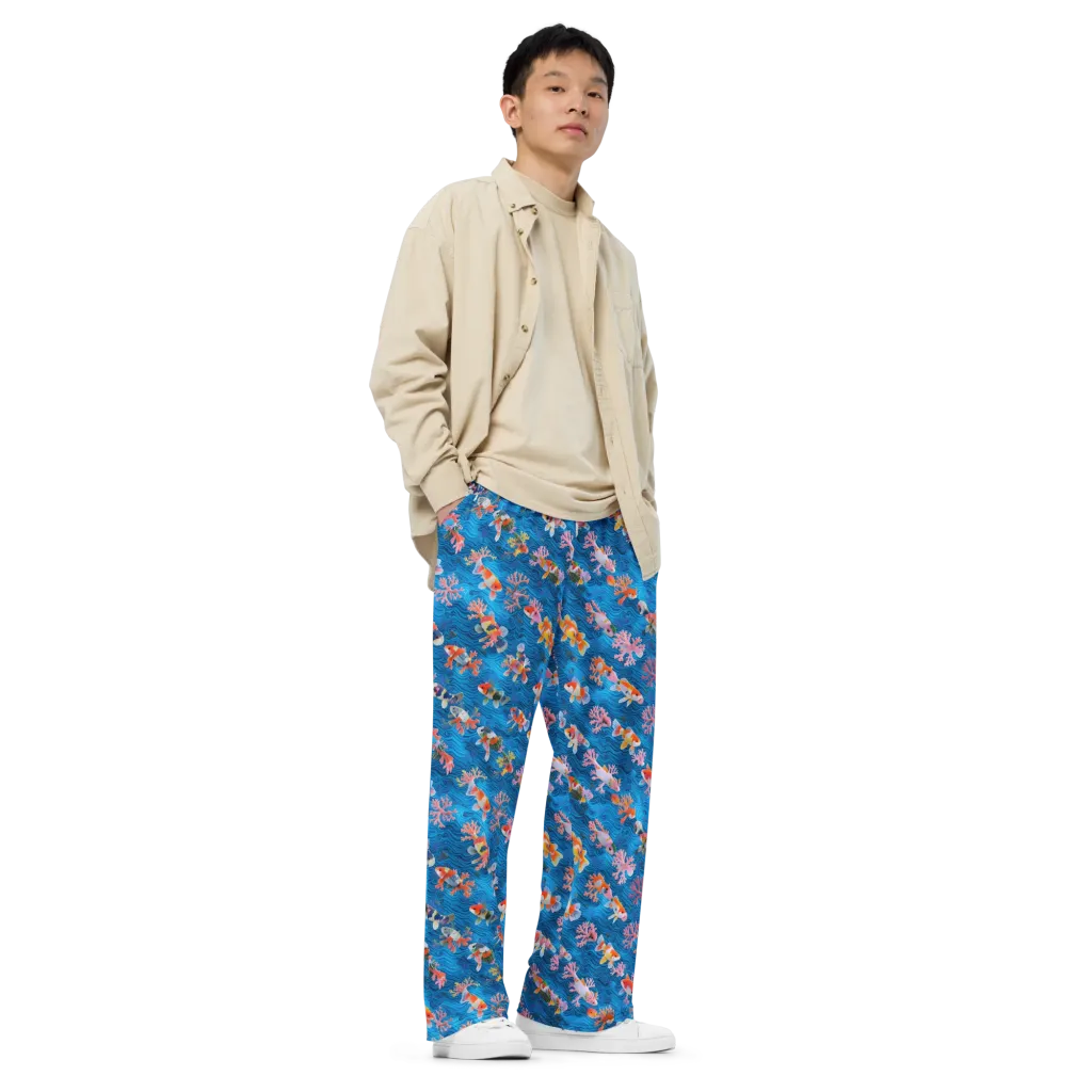 Coral Koi Current on Wide-Leg Pants — Right Front