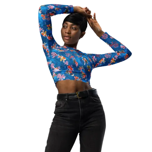 Coral Koi Current on a Long Sleeve Crop Top