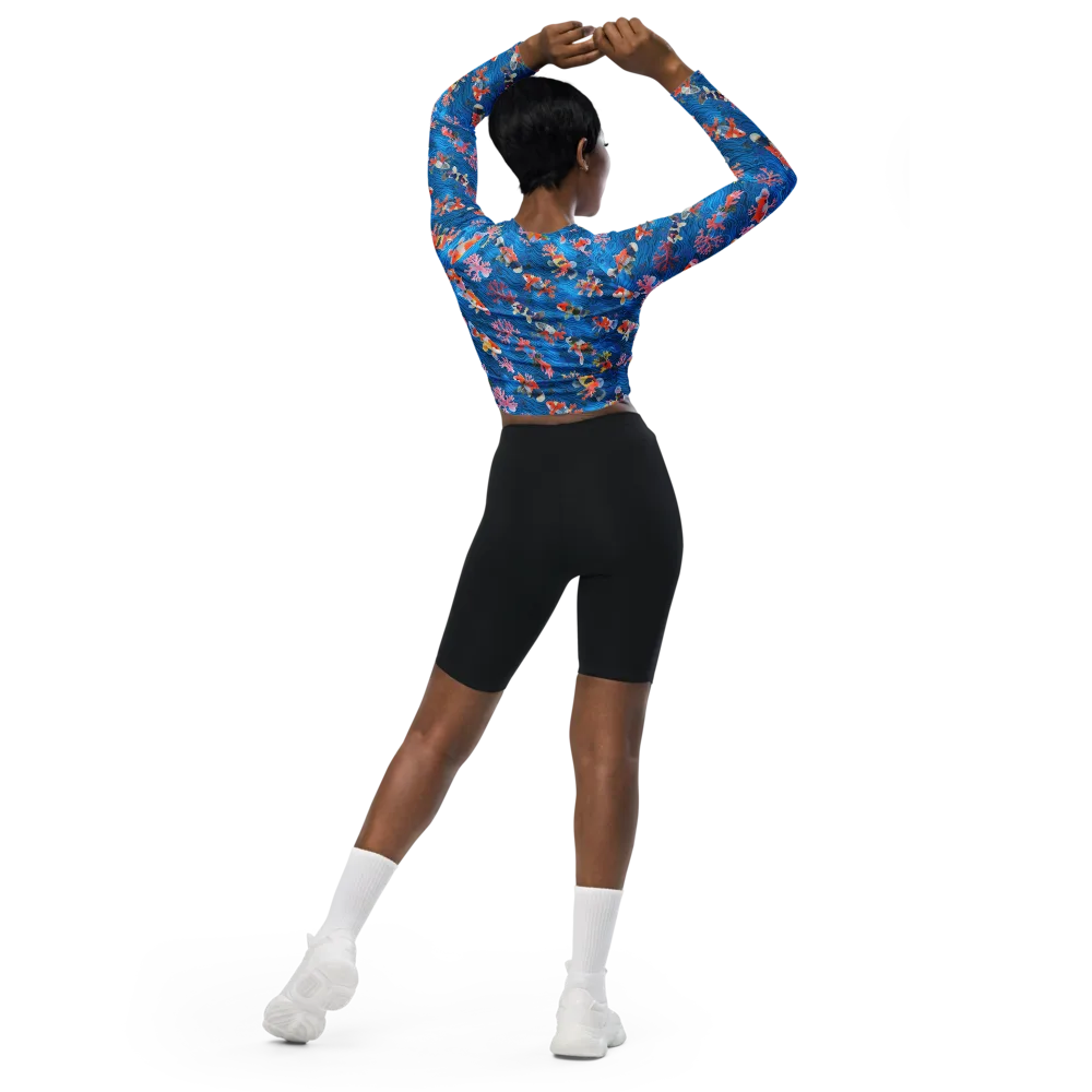 Coral Koi Current on Long Sleeve Crop Top — Back