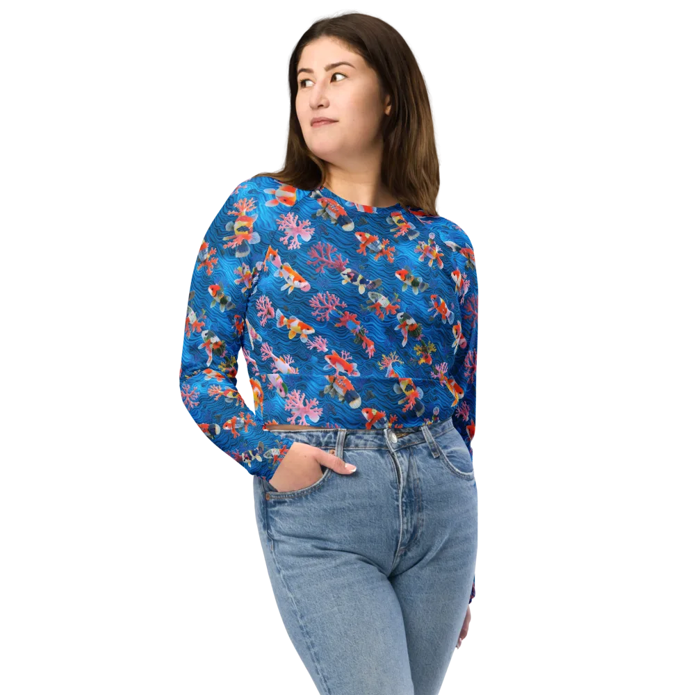 Coral Koi Current on Long Sleeve Crop Top — Front