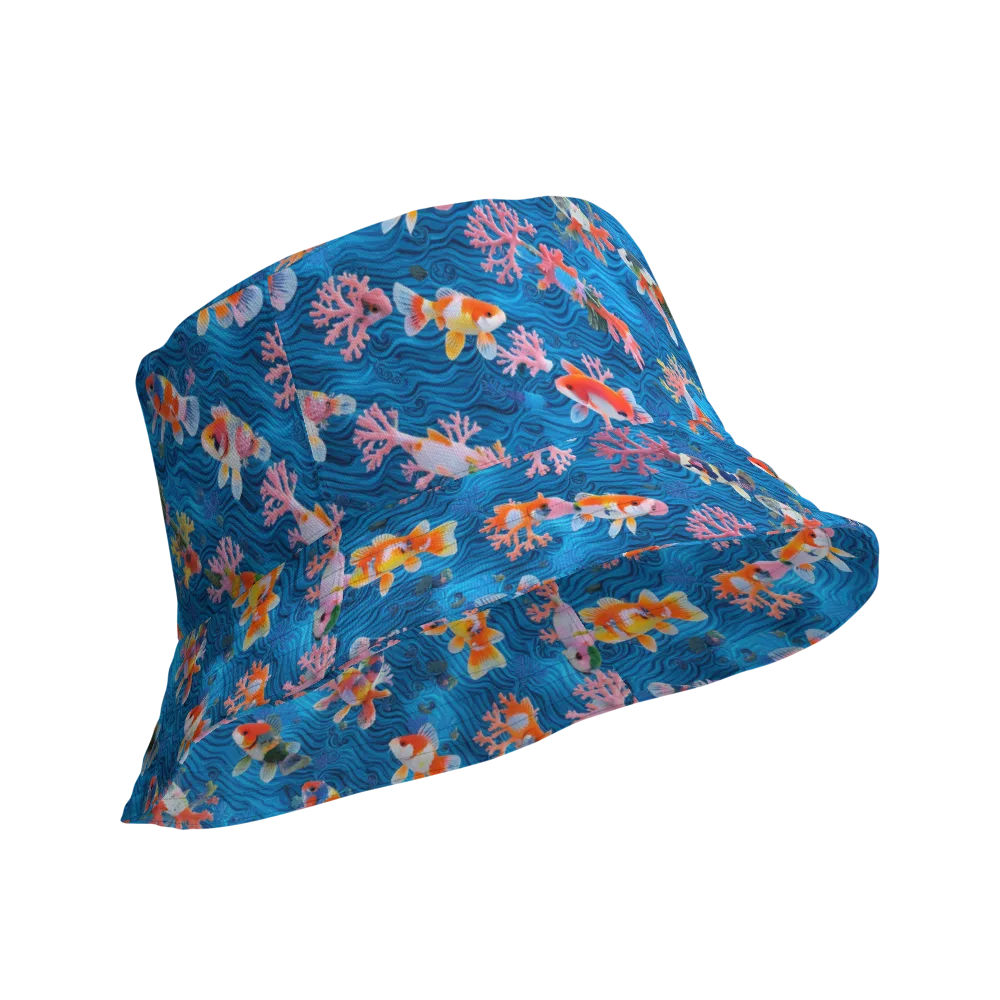 Coral Koi Current on Reversible Bucket Hat — Product details Outside