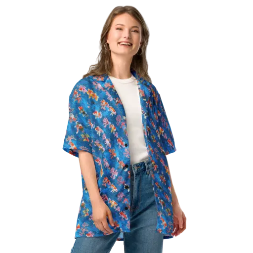 Coral Koi Current on a Button Shirt