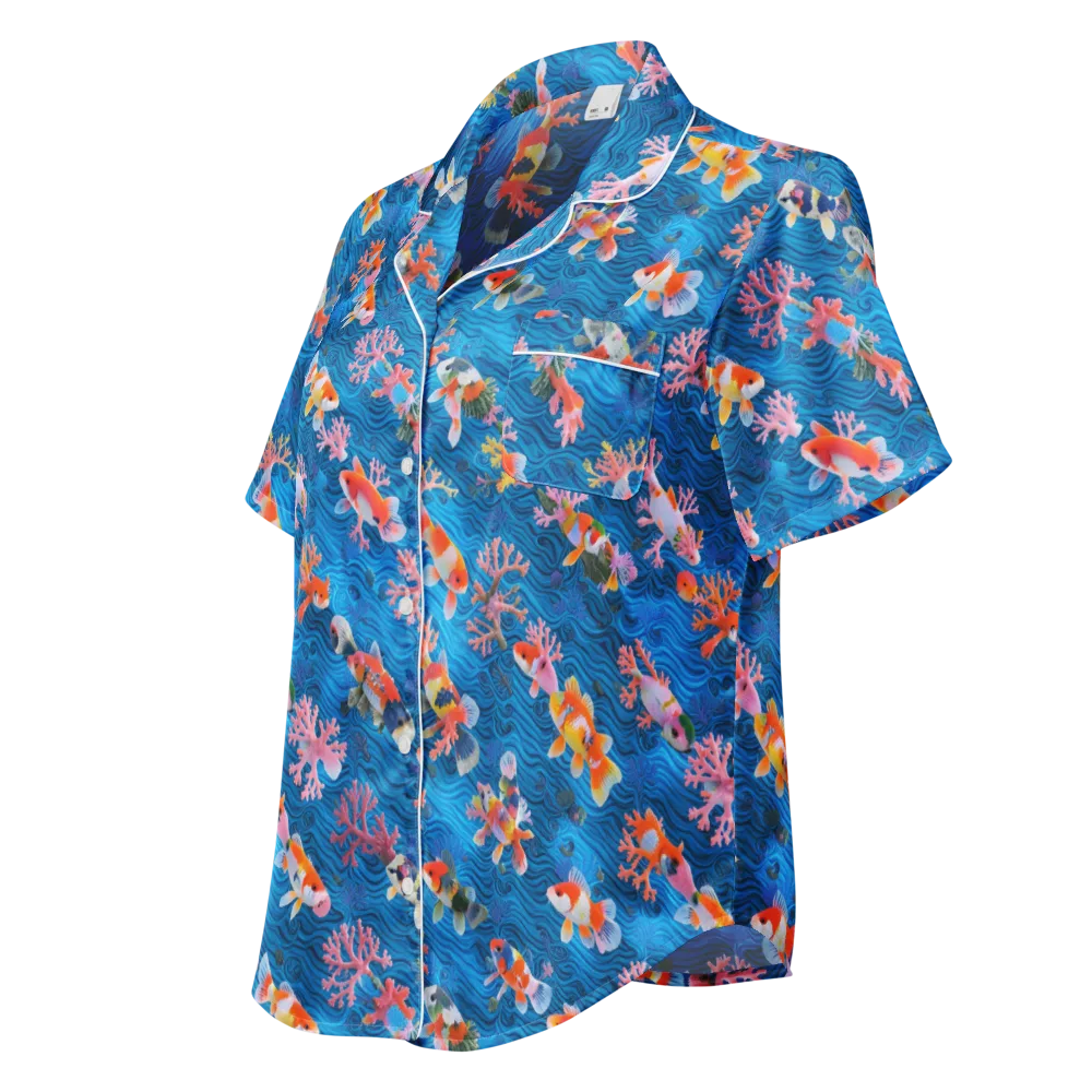 Coral Koi Current on Women's Short Sleeve Pajama Top — Left Front