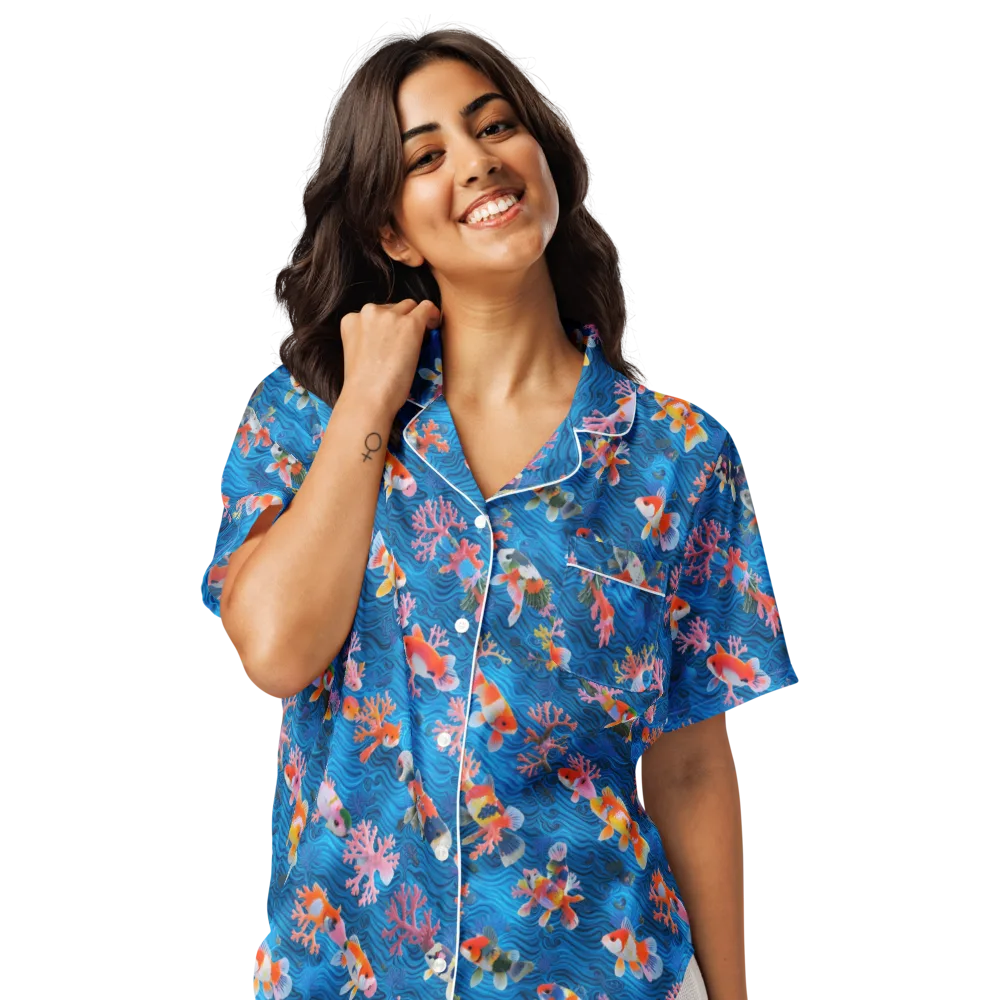 Coral Koi Current on Women's Short Sleeve Pajama Top — Front