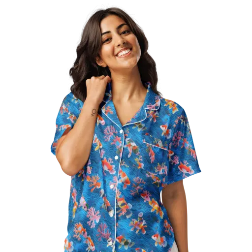 Coral Koi Current on a Women's Short Sleeve Pajama Top