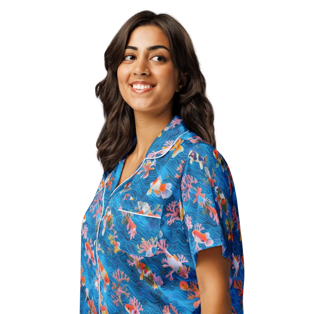 Coral Koi Current on Women's Short Sleeve Pajama Top — Left Front