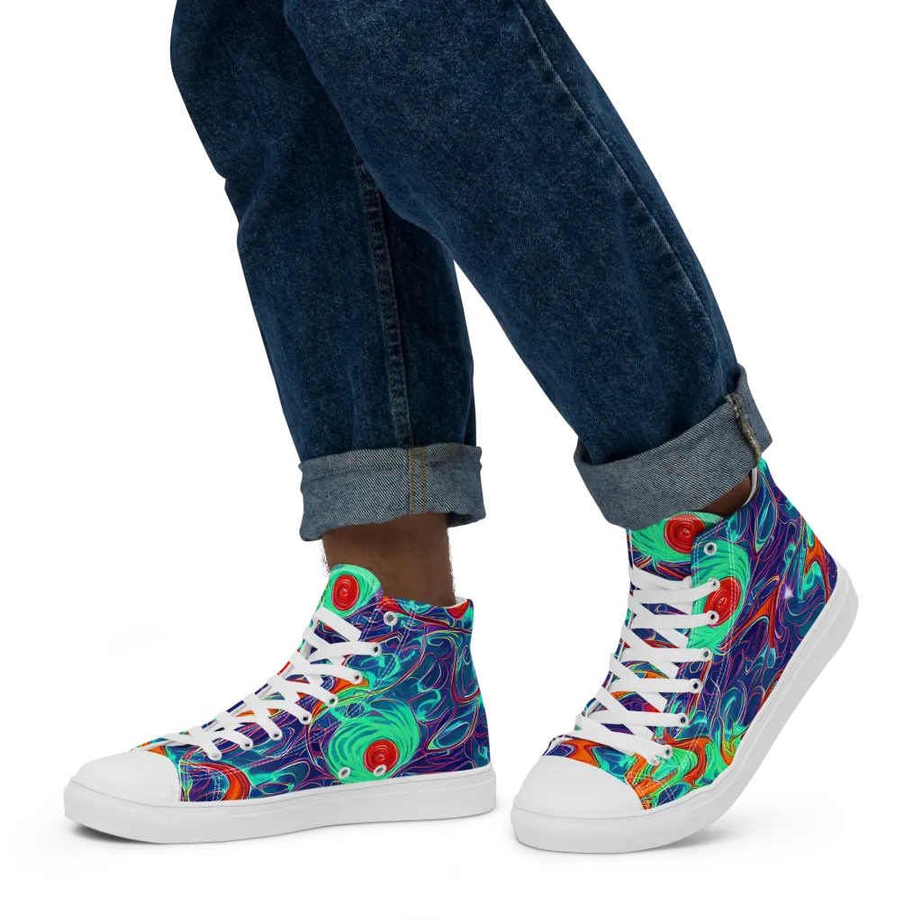 Cosmic Meltwater on Men's High Top Canvas Shoes — Left