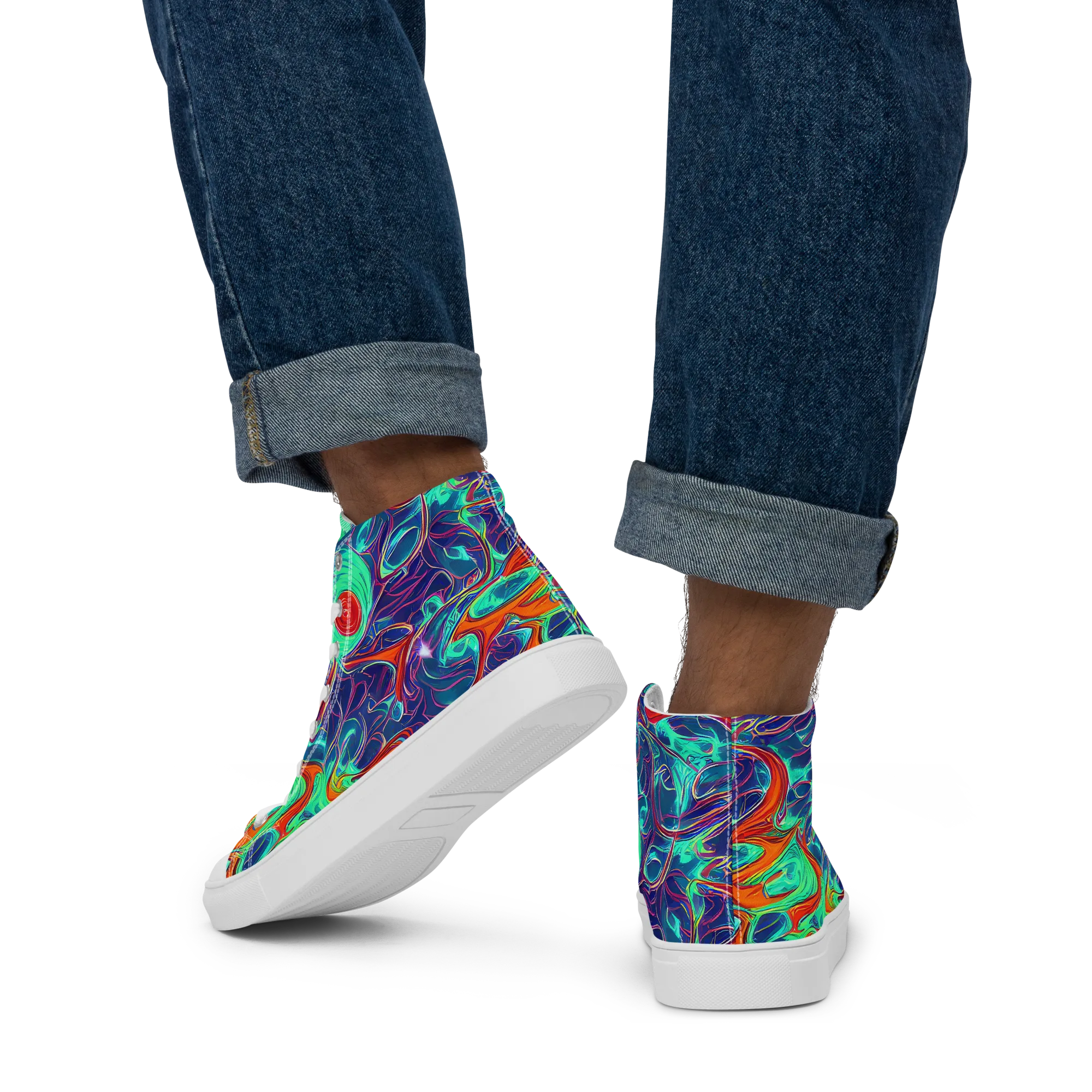 Cosmic Meltwater on Men's High Top Canvas Shoes — Back