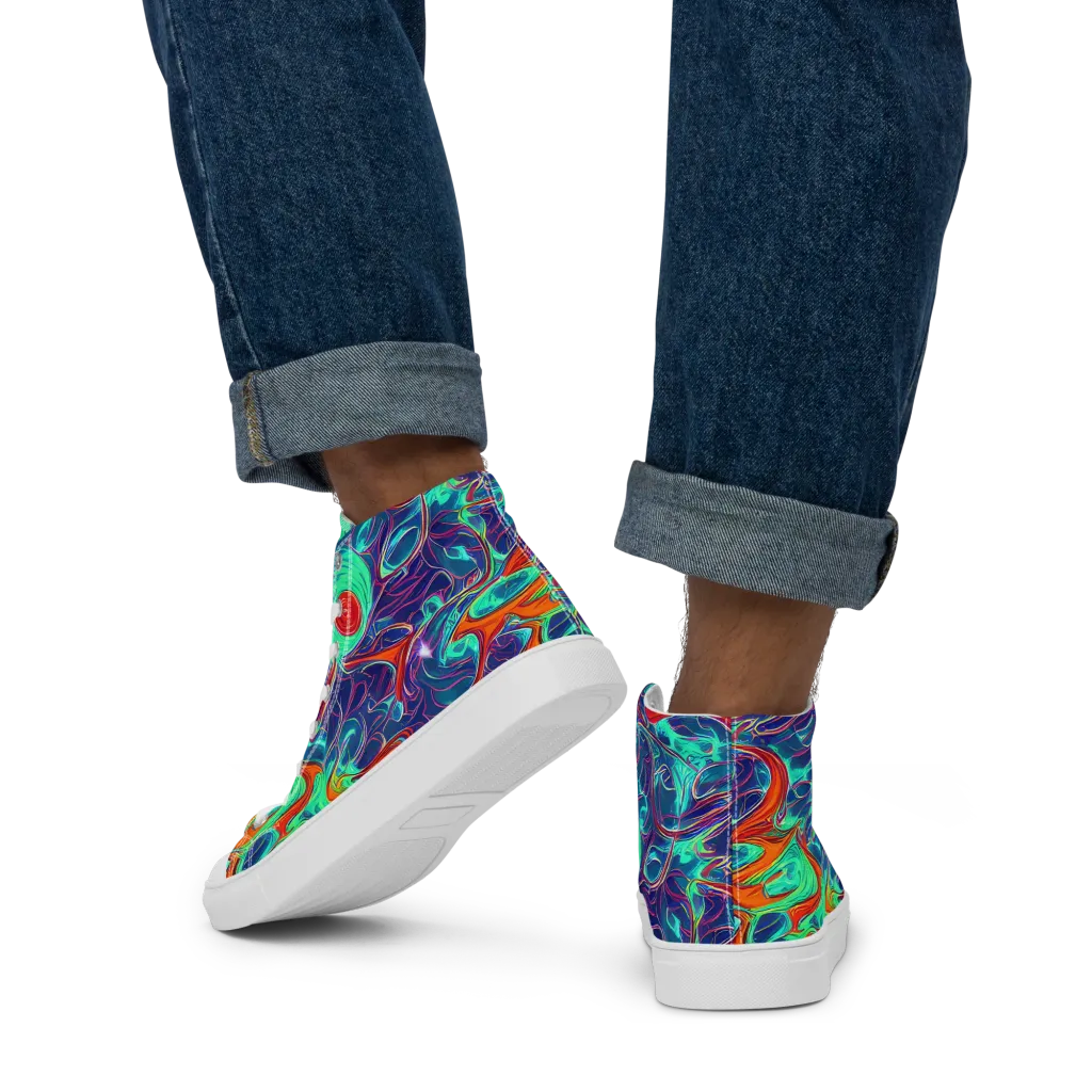 Cosmic Meltwater on Men's High Top Canvas Shoes — Back